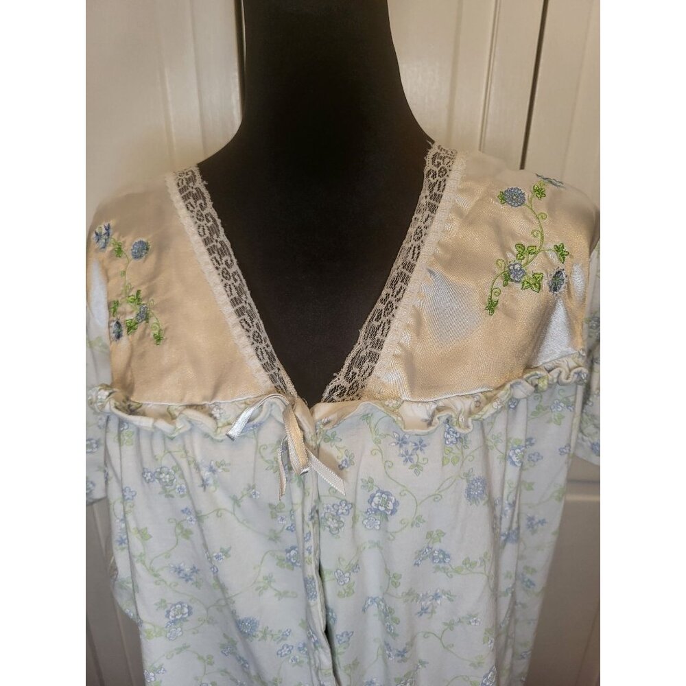 Moon Dance Blue/White  Button Up Gown/Robe XL Bow Embroidery Cottage Tradwife - Picture 6 of 7